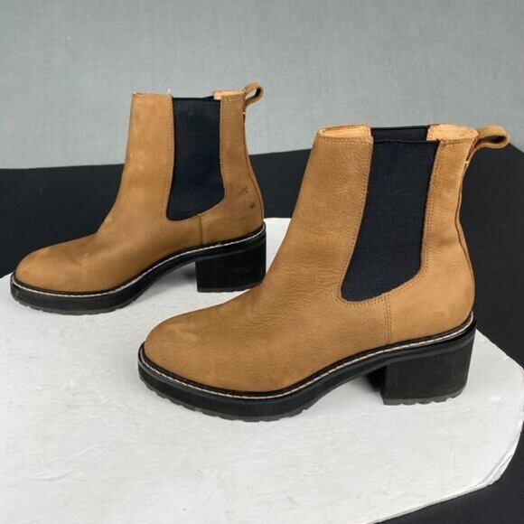 Madewell Kristin Chelsea Boots Womens 9.5 Brown Leather Lugsole Combat Chunky - Picture 2 of 16